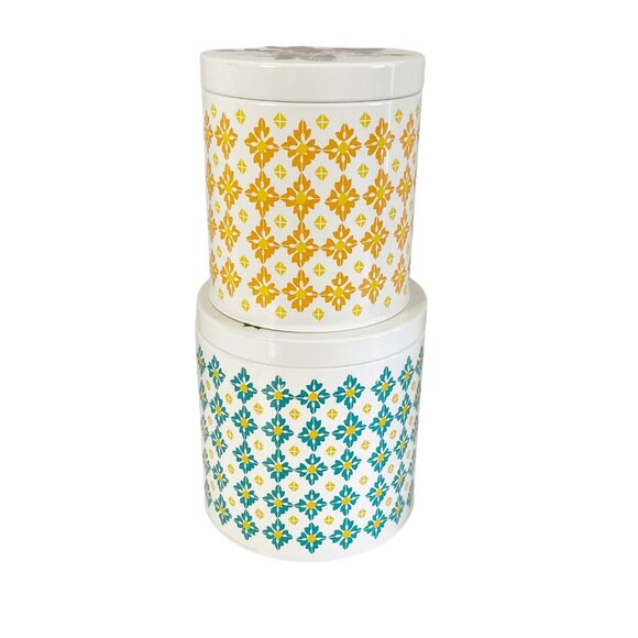 Pioneer Woman Metal Canister Set Floral Geometric Pattern 2 Piece Colorful - Picture 8 of 8